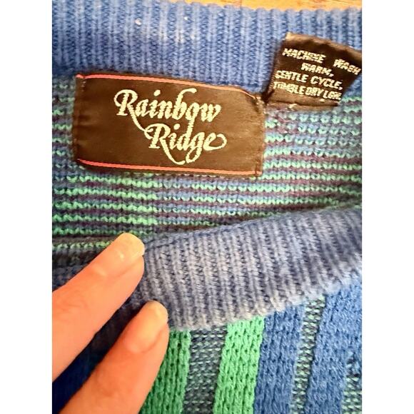 Vintage Rainbow Ridge Sweater Geometric Blue Green Purple Made in Korea M - Picture 2 of 7